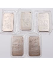 5x National Refiners 1 oz Pure Silver Art Bars Seasons Greetings 1989