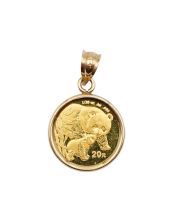 2004 1/20 oz Chinese Gold Panda Coin in 14K Yellow Gold Bezel Pendant