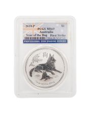 2018-P 1 oz Silver Australian Lunar Year of the Dog $1 Coin – PCGS MS69 First Strike