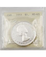 1953 NSF Canada silver $1 dollar ICCS MS63 cameo