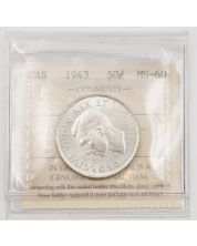 1943 near-3 Canada 50 cents ICCS UNC-60