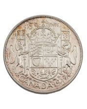 1947 straight 7/7 Maple Leaf Canada 50 cents nice EF+