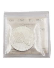1965 Canada silver dollar $1 Type-3 large beads blunt-5 heavy cameo ICCS MS63
