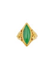 22K Gold Burmese Jadeite Ring – Cabochon Navette Cut – Size 7.5 – 8.5g