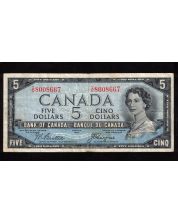 1954 Canada $5 devils face banknote Beattie Coyne I/C 8008667 FINE