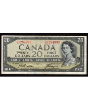 1954 Canada $20 devils face banknote Beattie Coyne D/E 7284993 VF
