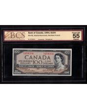 1954 Canada $100 banknote  Beattie Rasminsky B/J 4766204 BCS AU55