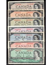1954 Canada $1 $2 $5 $10 $20 $50 $100 banknote set 7-notes VF+ to EF+