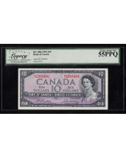 1954 Canada$10 banknote Beattie Rasminsky S/T 2388486 LEGACY AU55 PPQ