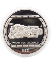 1993 Mexico 5 Pesos Veracruz Palma Con Cocodrilo 1 oz Silver Coin