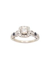 .82 ct Diamonds tcw 4x Sapphires 14K white gold ring Size-6 w/appraisal $4500.