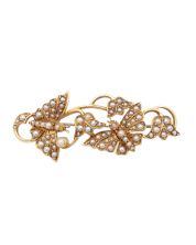 c1920 14K seed pearl brooch blossoms butterflies 6.2g with appraisal $2800.