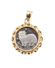1989 Isle of Man 1/10 Crown Platinum Coin Proof Coin Persian Cat with 14k Bezel