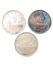 3x Canadas First three silver dollars 1935 1936 and 1937  3-coins