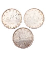 3x Canadas First three silver dollars 1935 1936 and 1937  3-coins