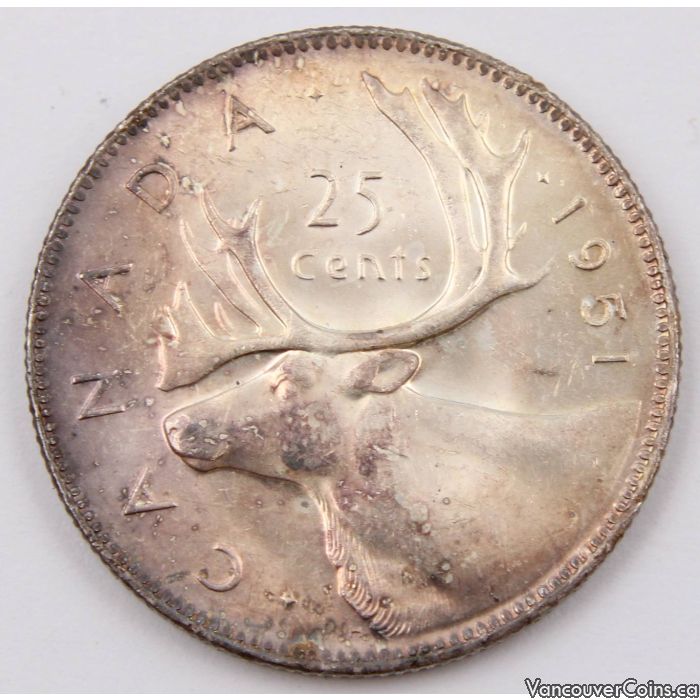 1951 Canada High Relief 25 cents Choice UNC+ Professional Dealers of
