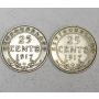 Newfoundland 25 cents 1917c and 1919C 2-coins VF25+