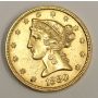 1880 $5 Gold Half Eagle nice AU50 or better