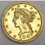 1847 $5 Liberty head gold half eagle coin AU50