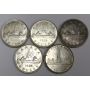 1935 1936 1937 1938 1939 Canadas first 5 silver dollars 