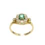 14 Karat Yellow gold Ring Set with Square cut Emerald and Diamonds 
