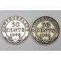1908 and 1909 Newfoundland silver 50 cents 2-coins 