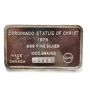 .999 1000 grains silver bar Corcovado Statue of Christ s#43 J.Cartier Mint 1974