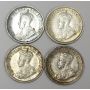 1914 1917 1918 and 1920 Canada 5 cent silver coins 4-coins 