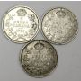 1911 1912 and 1913 Canada 5 cent siver coins 3-coins 