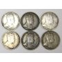 1904 1905 1906 1907 1908 and 1910 Canada 5 cents 6-coins VG to F