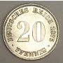 1875 A Germany 20 Pfennig silver coin AU cleaned