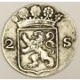 1791 Netherland Holland 2 Stuivers silver coin VF