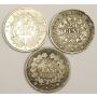 1835W France 1/4 Franc, 1851A and 1854A 20 Centimes silver 