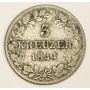 1844 Germany Wurtemberg 3 Kreuzer silver coin G/VG
