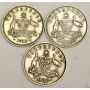 3x Australia 3 Pence silver coins 1910 EF45  1912 VF25  &  1936 VF30  