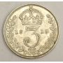 1919 Great Britain 3 Pence silver coin AU50