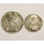 1906E Germany 1/2 Mark and 1906D 1 Mark silver coins  