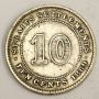 1889 Straits Settlements 10 Cents silver coin a/VF