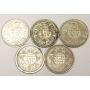 5x India One Rupee silver coins 1918 2x 1942 and 2x 1944 