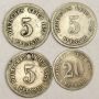 3x Germany 5 Pfennig 1875 A-D & J w/hole plus 1874 A 20 Pfennig silver 