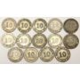 14x Straits Settlements 10 Cents silver coins 