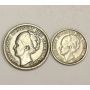 Netherlands Curacao 1/4 Gulden 1944 and 1/10 Gulden 1947