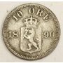 1890 Norway 10 Ore silver coin VG10