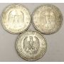 Germany 5 Marks silver coins 1934 1935 1936  3-coins EF/AU