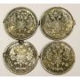 Russia 10 Kopeks silver coins 1906 1909 & 2x 1914 