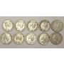 10x Netherlands 5 Cents silver coins 6x1850 1x1855 3x1869 10-coins 