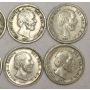 10x Netherlands 5 Cents silver coins 6x1850 1x1855 3x1869 10-coins 