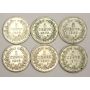6x Netherlands 5 Cents silver coins 1850 1855 1859 1963 1869 1879 