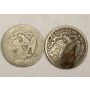 1876 and 1877 Seated Liberty Quarter Dollar coins 2-coins 