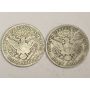 1901o and 1906d Barber silver Half Dollars